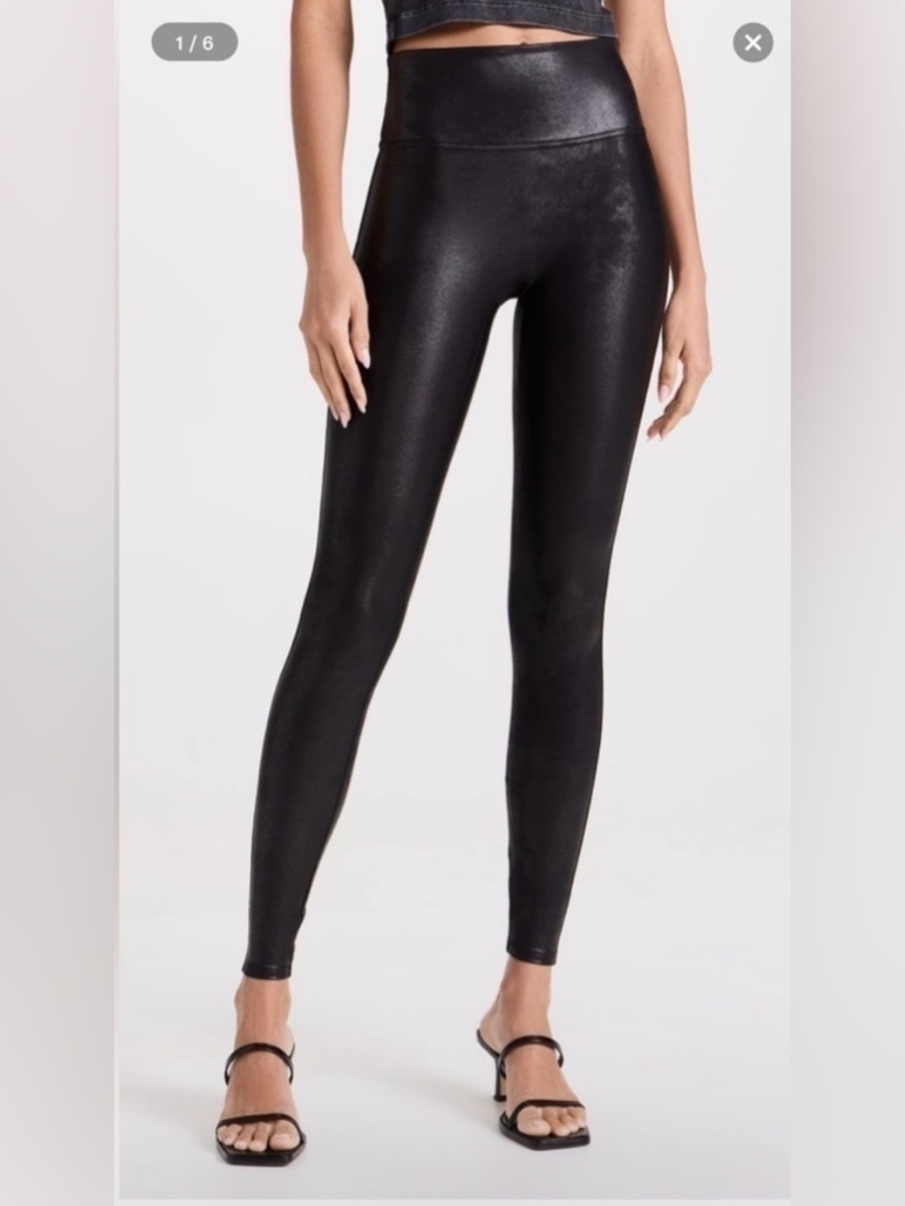 Spanx faux leather pants Sz Medium black shimmer moto leggings slimming control